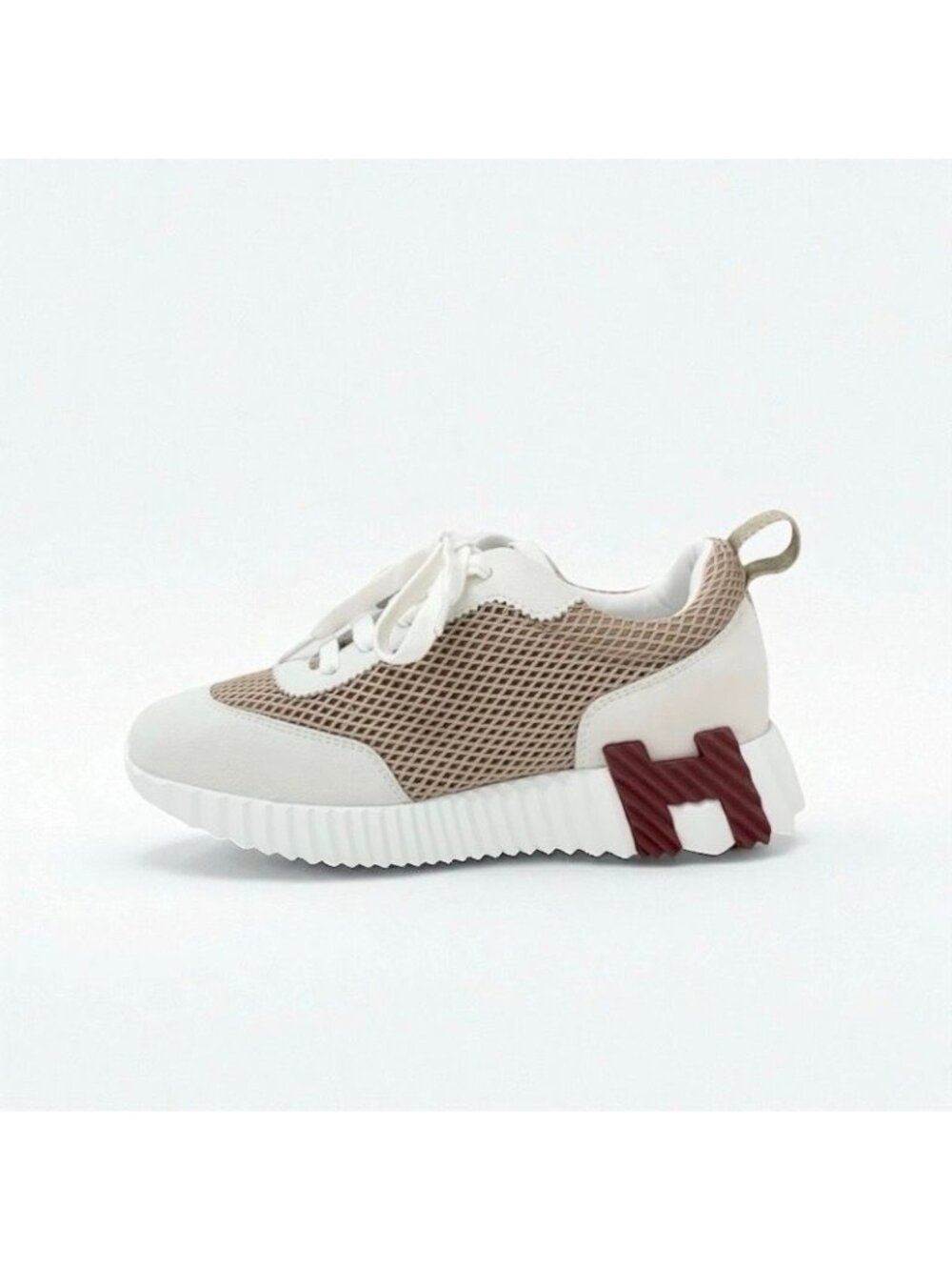 Hermes Bouncing Sneakers Shoes Fabric Suede Beige White - Picture 4 of 11